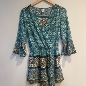 Xhilaration Teal and Cream Patterned Romper